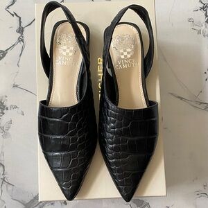 Vince Camuto Black Croc-Pattern Slingback Loafers
